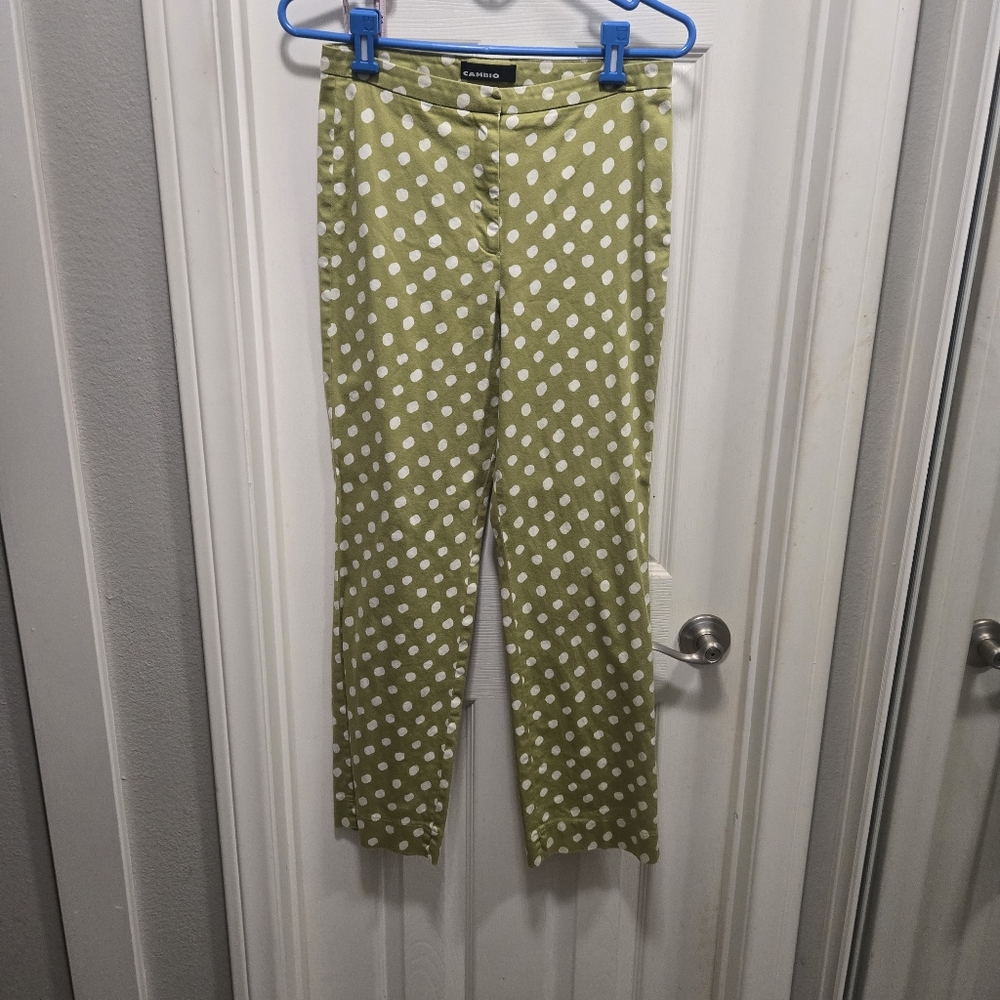 Cambio Kim Green Polka Dot Pants Size 6